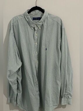 Polo Ralph Lauren Men's 4XT Striped Button Down Shirt Green White Big & Tall